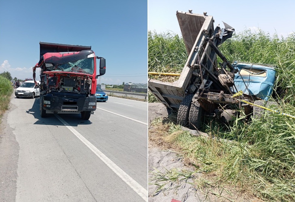 Два грузовика столкнулись на трассе Ереван-Мегри, повредив сельский газопровод 