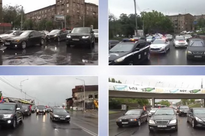  Несколько автоколонн одновременно участвуют в протестной акции оппозиции в Ереване