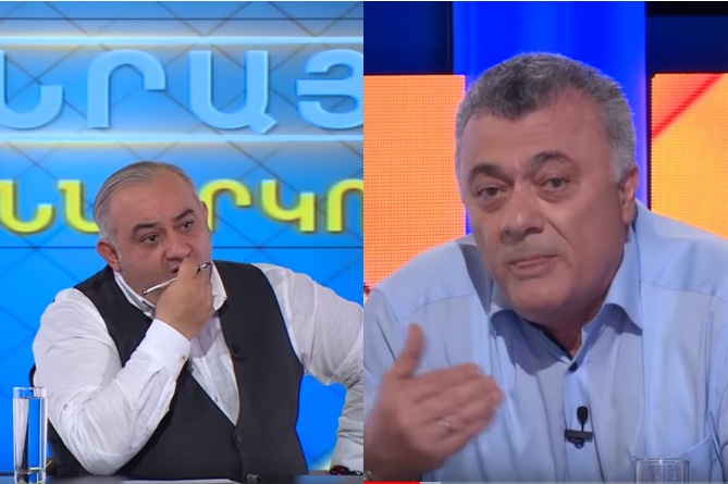 Скандал на армянском ТВ: экс-депутат чуть не облил водой ведущего (ВИДЕО)