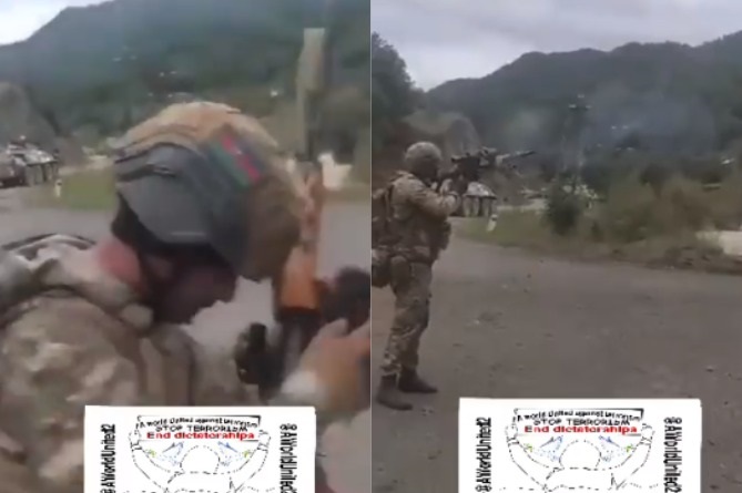 Двое азербайджанских военных обстреляли монастырь Чаректар XIII века в Арцахe Двое азербайджанских военных обстреляли монастырь Чаректар XIII века в Арцахe