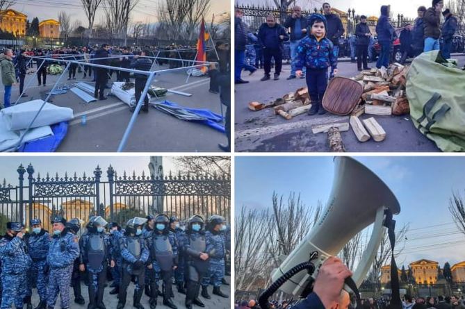 Активисты протестной акции устанавливают палатки напротив парламента Армении (ВИДЕО)