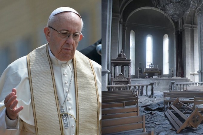 Папа Римский призвал армян и азербайджанцев прекратить огонь, осудив разрушение церквей 