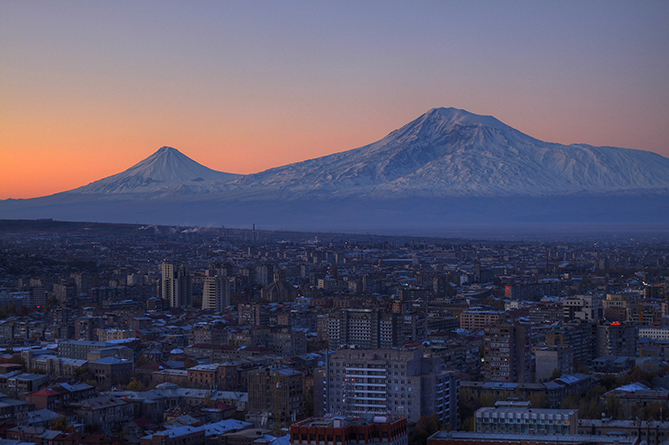 Ереван, Армения, Арарат, погода, закат, город
