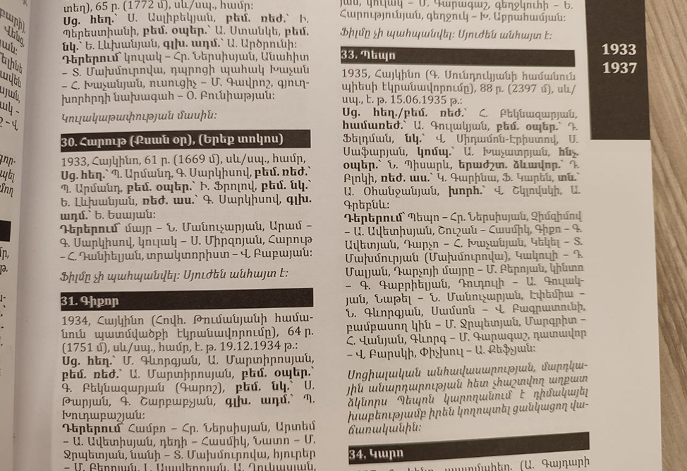 Армянское кино, каталог